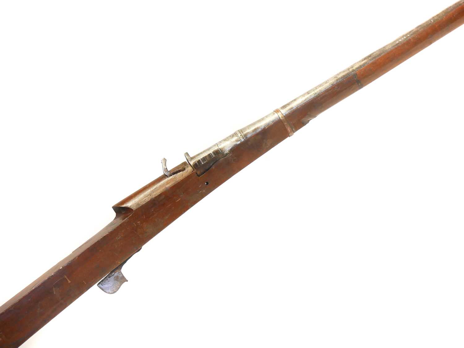 Lot Indian matchlock musket, approximately 28bore,...