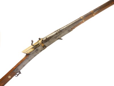 Lot Indian matchlock musket, approximately 28 bore,...