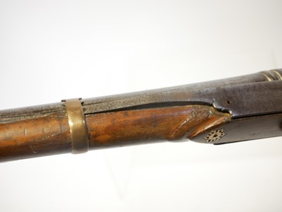 Lot Indian matchlock musket, approximately 28 bore,...