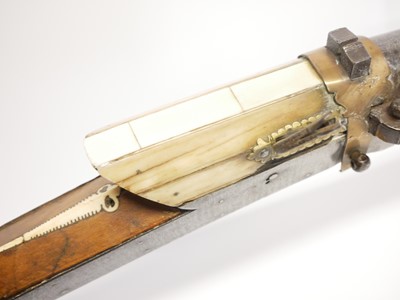 Lot Indian matchlock musket, approximately 28 bore,...