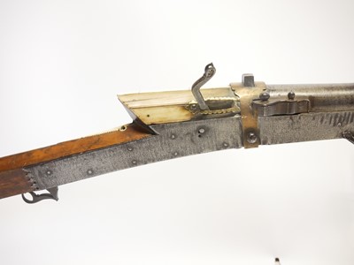 Lot Indian matchlock musket, approximately 28 bore,...