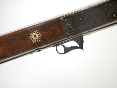 Lot Indian matchlock musket, approximately 28 bore,...