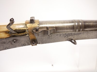 Lot Indian matchlock musket, approximately 28 bore,...