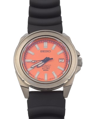 Lot 246 - A 1st generation Seiko Samurai Scuba Diver's SBDA 005 rare titanium Orange Version wristwatch