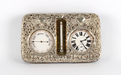 Lot 68 - A Victorian Silver Mounted Desktop Clock and Weather Station