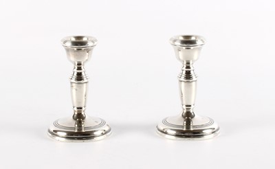 Lot 46 - A Pair of Elizabeth II Silver 'Dwarf' Candlesticks