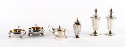 Lot 53 - A Pair of Silver Salt Shakers, a Single Silver Salt Shaker and a Silver Mustard Pot