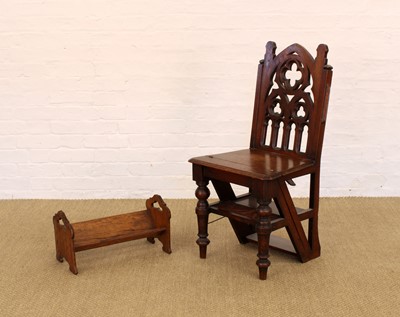 Lot A Victorian Gothic Revival Metamorphic Library Chair and Stepladder