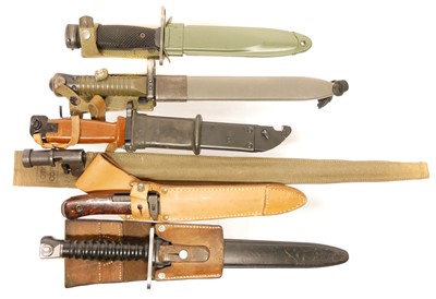 Lot Six bayonets and scabbards, to include those...