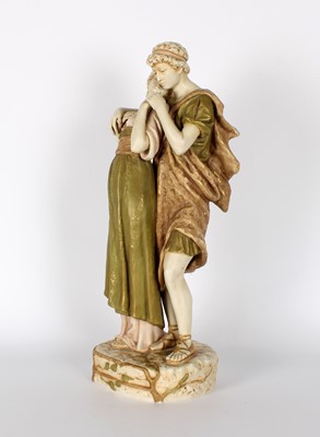 Lot A Tall Art Nouveau 'Two Lovers' Bisque Porcelain Figure Group Modelled by Aloïs Hampel for Royal Dux