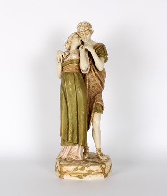 Lot A Tall Art Nouveau 'Two Lovers' Bisque Porcelain Figure Group Modelled by Aloïs Hampel for Royal Dux