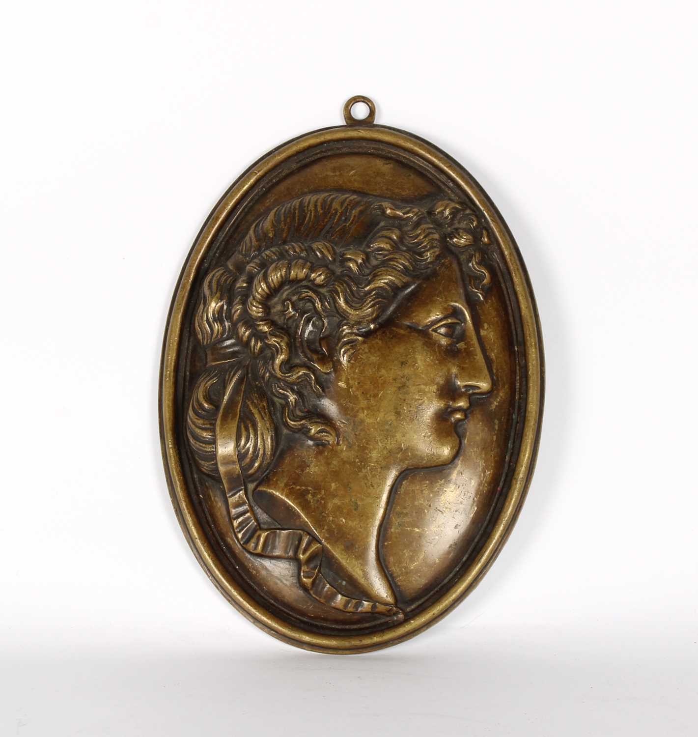 Lot A 19th Century Neoclassical Cast and Patinated Bronze Oval Wall Plaque