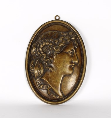 Lot A 19th Century Neoclassical Cast and Patinated Bronze Oval Wall Plaque