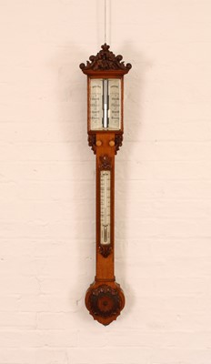 Lot A Good Victorian Carved Oak Stick Barometer by Dollond of London