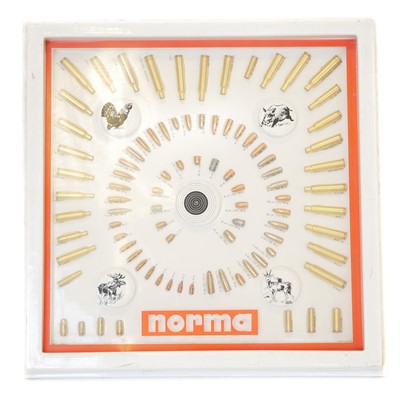 Lot Norma cartridge and bullet shop display board....