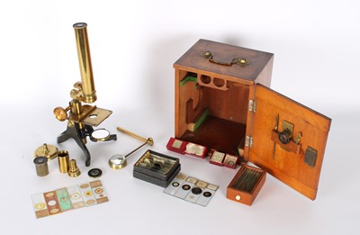 Lot A Cased Late 19th/Early 20th Century Field Monocular Microscope with Accessories