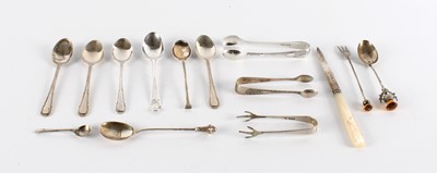 Lot 39 - A Group of Silver Tongs, Spoons and a Silver Bladed Fruit Knife