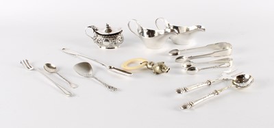 Lot Two Silver Pairs of Sugar Tongs, a Silver-Handled Sifting Spoon and Matching Fork