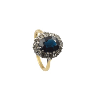 Lot A 1.50ct teal sapphire and diamond ring, set in 18ct yellow gold