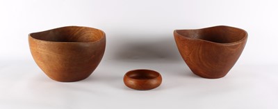 Lot Two Large Turned and Carved Teak Bowls