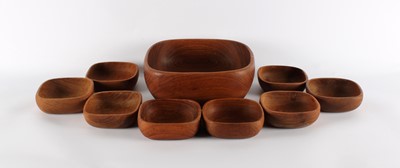 Lot Set of Danish Turned and Carved Teak Bowls