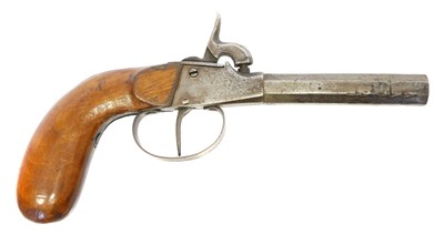 Lot Belgian boxlock 80 bore percussion pistol,...