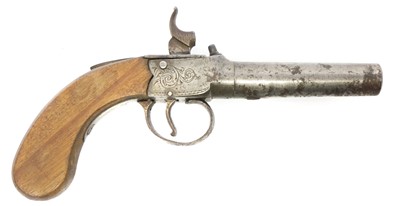 Lot English boxlock 50 bore percussion pistol,...