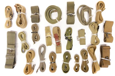 Lot Twenty four canvas slings, some WWII military...