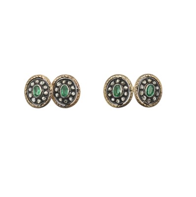 Lot Emerald and diamond cufflinks, set in 15ct gold and silver