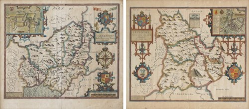 Lot 85 - John Speede, Two framed maps of Caermarden and Breknoke (2).