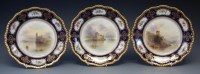 Lot 227 - Three Worcester plates signed J. Stinton  painted