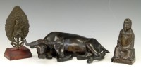 Lot 279 - Ming style bronze figure; bronze water buffalo; Tang style bronze bodhisattva (3).