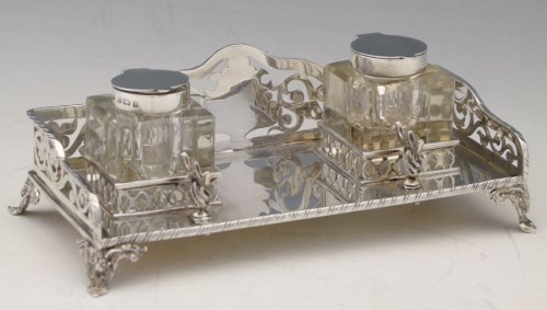 Lot 296 - Silver ink stand.