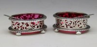 Lot 310 - pair oval salts with spoons complete with ruby
