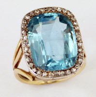 Lot 338 - Aquamarine and diamond cushion cluster ring