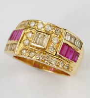 Lot 350 - Ruby and diamond 18ct gold fancy ring