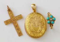 Lot 374 - Victorian unmarked gold oval locket; turquoise