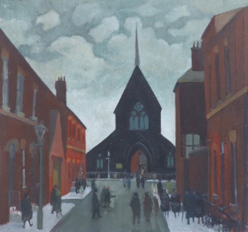 Lot 397 - Roger Hampson, Going to Church, oil.