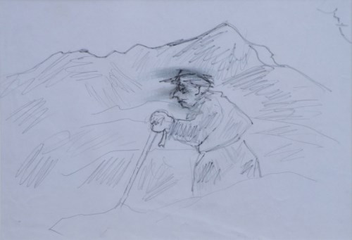 Lot 529 - Kyffin Williams, Farmer on the Mountain, pencil and felt-tip pen.