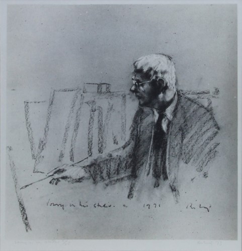Lot 549 - After H. Riley, Lowry in his studio, signed print.