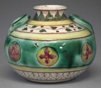 Lot 154 - Della Robbia squat vase   with twin handles