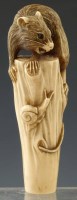 Lot 197 - Japanese ivory carved handle of a rat on a