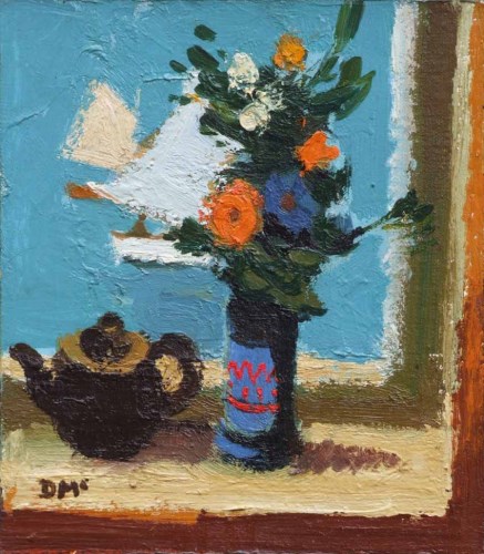 Lot 303 - Donald McIntyre, Flowers, Teapot and Sails, oil.