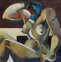 Lot 310 - Geoffrey Key, Seated nude, oil.