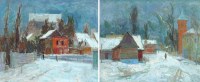 Lot 319 - Eugeniusz Arct, Winter street scenes, oil (2).