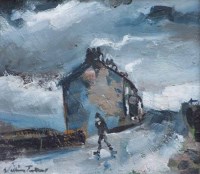Lot 327 - William Turner, Solitary figure on rural lane, oil.