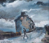 Lot 327 - William Turner, Solitary figure on rural lane, oil.