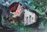 Lot 353 - John Piper, Ruined Cottage, mixed media.