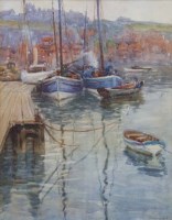 Lot 361 - J.E. Duggins, Whitby Harbour, watercolour.