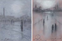 Lot 369 - Theodore Zimmerman, Early Morning Shift and Going to Work, Salford, pastel (2).